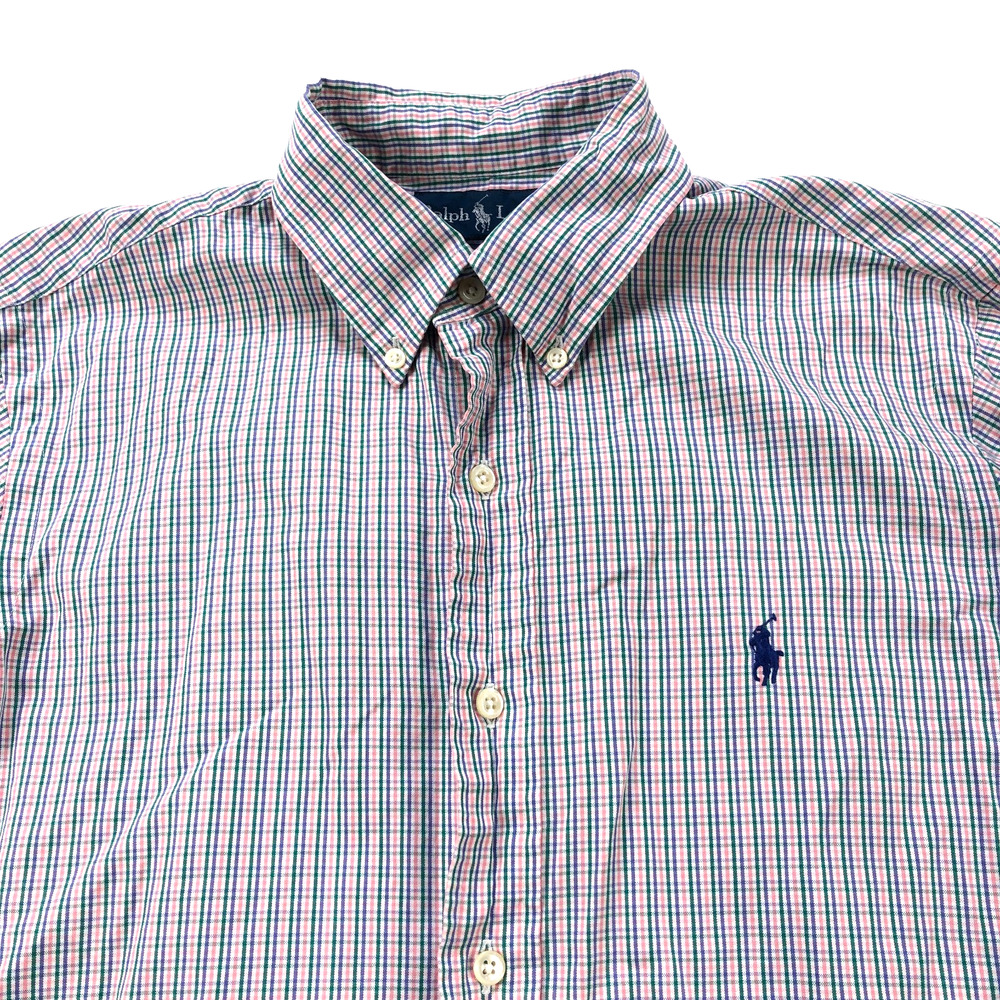 Ralph Lauren Custom Fit Pinpoint Oxford 15.5 34/35 LS Dress Shirt Green Pink